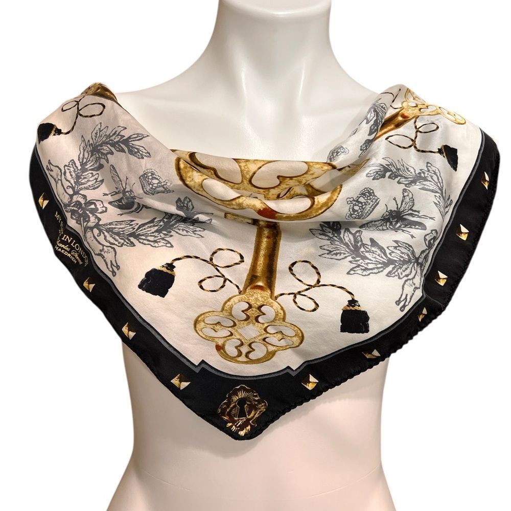 My Flat in London Gold and Black Scarf with Key Lock Motifs